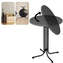 Froadp Tavolo da bar pieghevole Ø79 cm Tavolo da bistrot rotondo 110 cm Tavolo pieghevole resistente alle intemperie per interni ed esterni Struttura tubolare stabile antigraffio - nero - Visualizzare 3