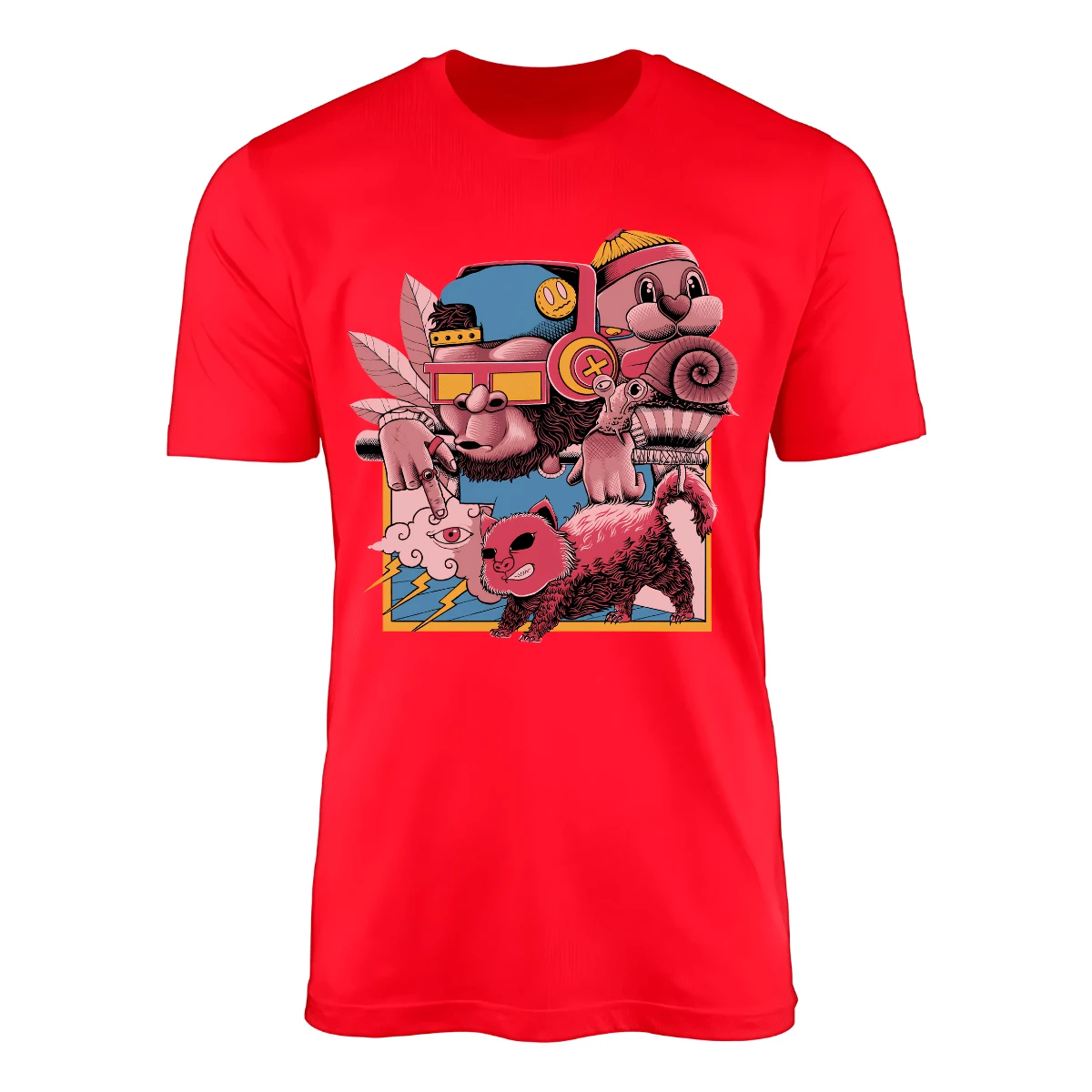 Women's 100% Cotton Monkey Print T-Shirt - 紅色 - 查看 1