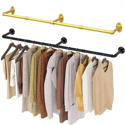 UNHO Ultra Long Pipe Clothing Rack Heavy Duty Hanging Clothe Bar Space-Saving Storage 180cm Long Gold Black Halloween Decorations Halloween Costumes Autumn Decor Festival Decor Clothing Racks Back To School Travel Essentials Room Decor, Home Decor, Bedroom Decor Storage Organization