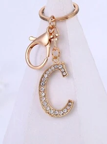 1 st., vergulde en met strass versierde eerste letter sleutelhanger, schattige strass sleutelhanger, geschikt voor dagelijks gebruik, geschikt voor zowel mannen als vrouwen, ringtas, sleutelhanger, rugzakhanger, cadeaus voor vrouwen en meisjes, portemonnee en handtas accessoires, eerste letter A-Z
