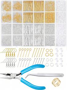 2000pcs/Set Earring Making Accessories Kit, Include Hypoallergenic Earring Hooks, Findings, Backs, Jump Rings, Suitable For Jewelry Making, Bracelet, Necklace, And Phone Charms