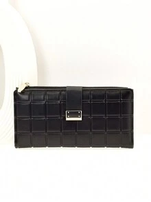MINGYOU Billetera larga de mujer exquisita de PU con hebilla, cremallera, multifunción, gran capacidad, portador de tarjetas, dulce y encantadora, diseño joven y de moda, sencillo y fácil de llevar, pequeña billetera para tarjetas, regalo para mujeres - Negro - Ver 2