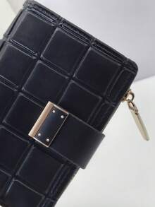 MINGYOU Billetera larga de mujer exquisita de PU con hebilla, cremallera, multifunción, gran capacidad, portador de tarjetas, dulce y encantadora, diseño joven y de moda, sencillo y fácil de llevar, pequeña billetera para tarjetas, regalo para mujeres - Negro - Ver 3