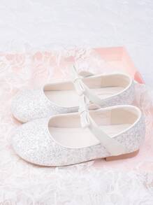 Sapatos de Princesa Infantil, Sapatos Planos de Sola Macia para Meninas com Laço e Decoração Brilhante, Sapatos Elegantes para Festa