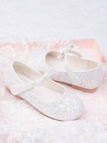 Sapatos de Princesa Infantil, Sapatos Planos de Sola Macia para Meninas com Laço e Decoração Brilhante, Sapatos Elegantes para Festa