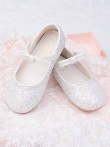 Sapatos de Princesa Infantil, Sapatos Planos de Sola Macia para Meninas com Laço e Decoração Brilhante, Sapatos Elegantes para Festa
