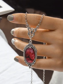 1pc Vintage Gothic Vampire Necklaces Women Blood Red Embossed Quartz Pendant Necklace Dark Hot Girl Necklaces Collar Chain Jewelry