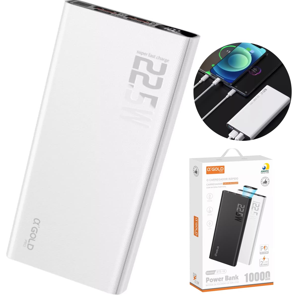 Portable Charger Power Bank 10000mah 22.5w Pd Super Turbo Color Black And White - 白色 - 查看 1