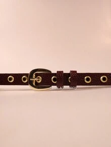 Women's Thin Belts 1.8 CM Colorful Fashion Casual With Eyelets Gold Buckle - Màu Đỏ Sâu - Xem 2