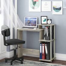 Efficient Home Laptop Notebook Computer Desk With Square Side Shelves, Desk For Students, Clear Computer Desk, Desk Set For Studying, Black Home Office Desk, Americano/Chrome - Sonoma Oak/Trắng - Xem 1
