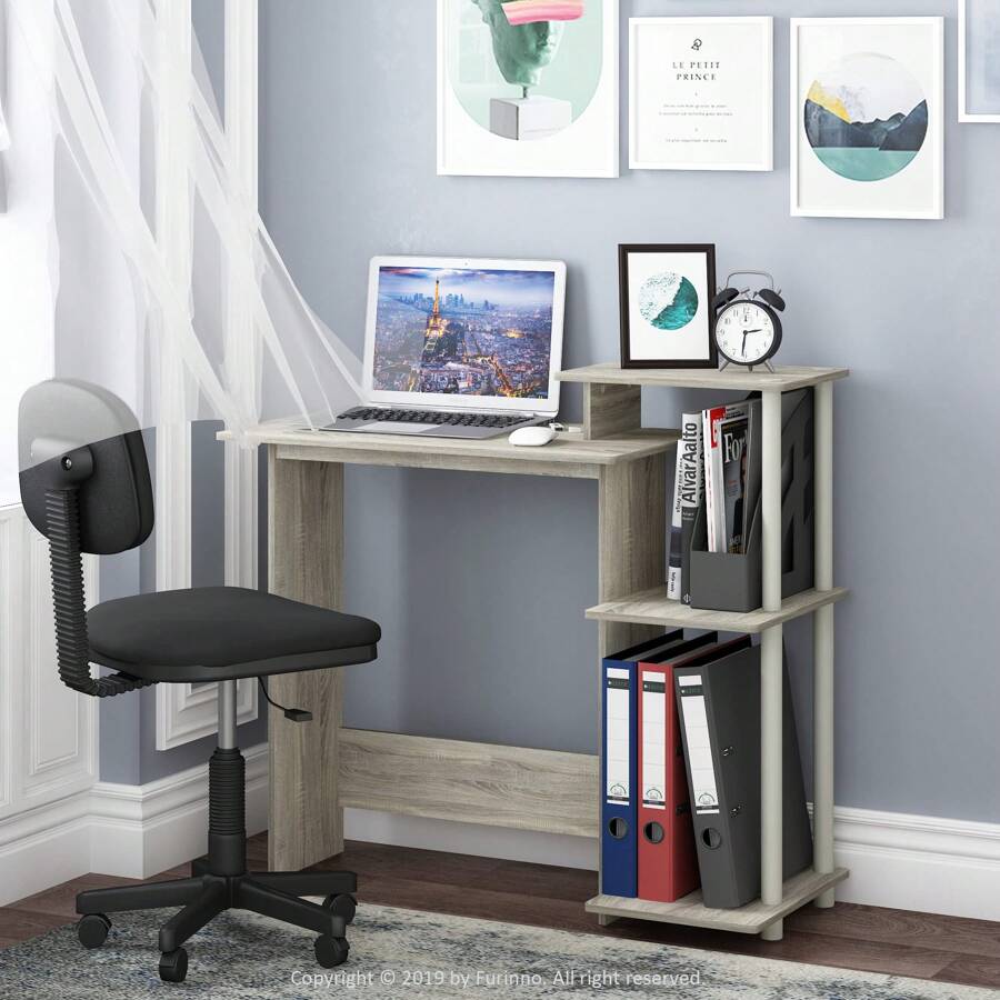 Efficient Home Laptop Notebook Computer Desk With Square Side Shelves, Desk For Students, Clear Computer Desk, Desk Set For Studying, Black Home Office Desk, Americano/Chrome - Sonoma Oak/Trắng - Xem 1