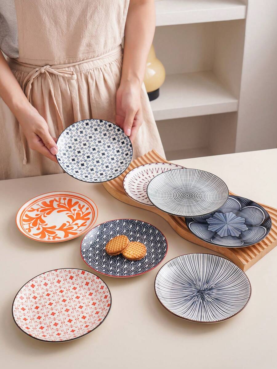 2 件陶瓷图案圆形盘子，北欧现代奢华，适用于微波炉、洗碗机、烤箱，非常适合节日派对、酒店、餐厅、家居 - 多用途甜点、意大利面、水果盘圣诞礼物