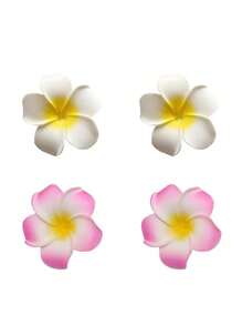 4 件装花朵装饰鳄鱼发夹，适合日常休闲外出佩戴，波西米亚风，女式白黄色花朵装饰鳄鱼发夹，波西米亚风 - 彩色 - 查看 11