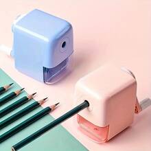 1pc Deli Automatic Pencil Sharpener, Handheld Crank Operated - Blue - View 4