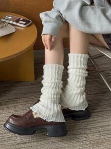 1 Pair Solid Color Leg Warmers, Warm For Winter. Y2K Leg Support, Comfortable And Warm - White - View 4