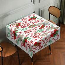 1pc Christmas Elements Print Table Cloth, Rectangular Tablecloth, Festive Dining Decor, Cloth Table For Holiday