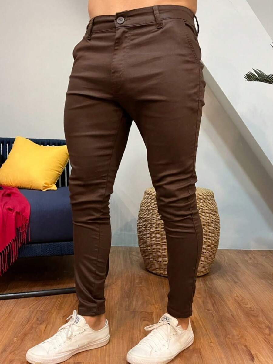 Men's Twill Pants With Elastane, Sporty Fine - Rỉ Nâu - Xem 1