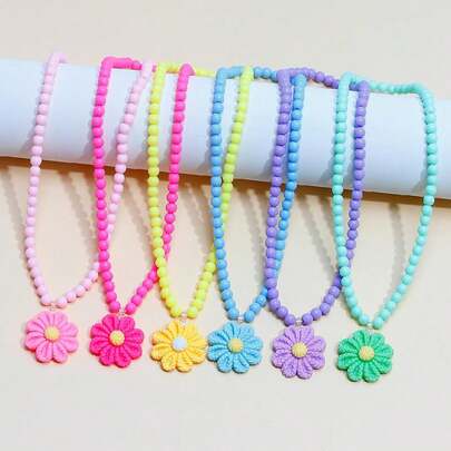 Bộ 6 món/Bộ trang sức mặt dây chuyền hoa nhiều màu dễ thương cho bé gái, thích hợp làm quà tặng sinh nhật cho tiệc ngày lễ