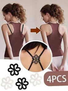 1/4pcs Set Flower Shaped Bra Strap Clip, Invisible Anti-Slip Bra Strap Buckle - Multicolor - View 1