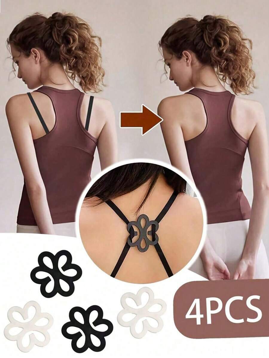 1/4pcs Set Flower Shaped Bra Strap Clip, Invisible Anti-Slip Bra Strap Buckle - Multicolor - View 1