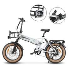 Bicicleta eléctrica para adultos, certificación UL 2849, bicicleta eléctrica plegable con neumáticos gruesos de 20 pulgadas con motor de 1000 W, batería de 48 V 15 Ah, 18,6 mph, bicicletas eléctricas Shimano, 7 velocidades - Blanco - Ver 6