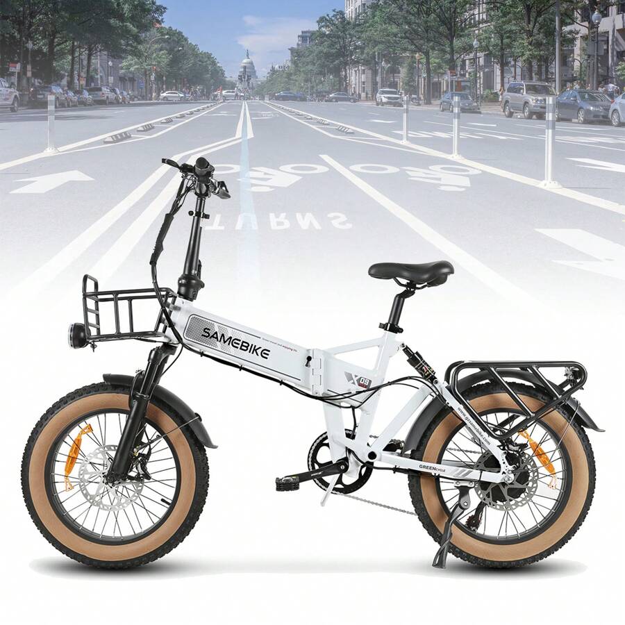Bicicleta eléctrica para adultos, certificación UL 2849, bicicleta eléctrica plegable con neumáticos gruesos de 20 pulgadas con motor de 1000 W, batería de 48 V 15 Ah, 18,6 mph, bicicletas eléctricas Shimano, 7 velocidades - Blanco - Ver 1