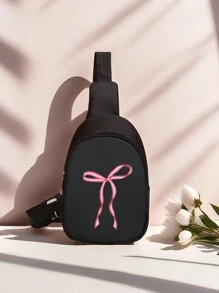 1PC Nhiều loại túi đeo ngực có in nơ, túi đeo chéo màu đen, khóa kéo, thích hợp để cất giữ hàng ngày, du lịch và vui chơi, quà tặng trở lại trường vào đầu mùa tựu trường, túi đeo chéo dung tích lớn. Hướng khóa kéo ngẫu nhiên - Nhiều màu - Xem 4