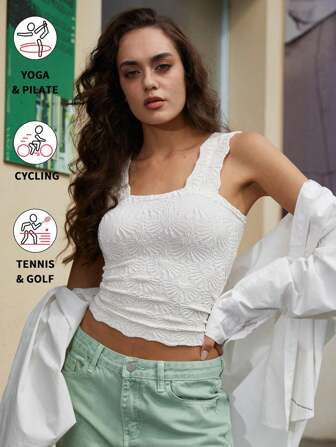 Summer Workout 1pc Women Yoga Sports Sleeveless Square Neck T-Shirt, Fashionable Casual Slim Fit Suitable For Outdoor Wear