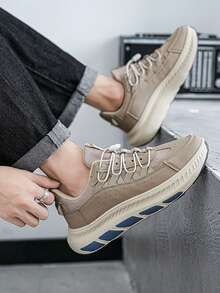 男士时尚厚底高帮休闲厚底运动鞋 - 卡其色 - 查看 3
