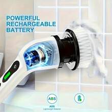 Electric Spin Scrubber Adjustable Speeds Cordless Electric Scrubber For Cleaning, Adjustable & Detachable Handle Shower Scrubber With 7 Replaceable Brush Heads For Floor Bathroom Tub Tile - trắng - Xem 7