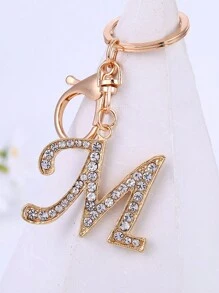 1 st., vergulde en met strass versierde eerste letter sleutelhanger, schattige strass sleutelhanger, geschikt voor dagelijks gebruik, geschikt voor zowel mannen als vrouwen, ringtas, sleutelhanger, rugzakhanger, cadeaus voor vrouwen en meisjes, portemonnee en handtas accessoires, eerste letter A-Z