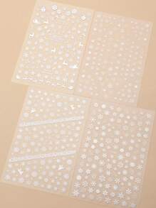 FULL BEAUTY 4pcs 3D Silver Snowflakes Nail Stickers Winter Christmas Snow Elk Lace Gift Santa Claus Decals Foils Sliders Manicure New Year Decoration DIY - Multicolor - View 6