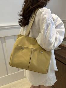 Túi đeo vai dung tích lớn thường ngày cho nữ, túi đeo dưới cánh tay có hai túi - Màu vàng - Xem 2
