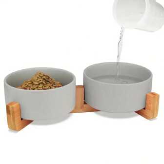 طقم وعاء طعام وماء للكلاب مصنوع من خزف مانع للتسرب للقطط والكلاب - لا يزلق ، سهل التنظيف ، طبق تغذية قوي