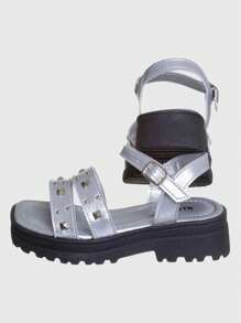 Kids' Platform Tractor Sandal With Spike Kidstep - Silver - View 4