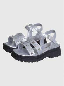Kids' Platform Tractor Sandal With Spike Kidstep - Silver - View 1