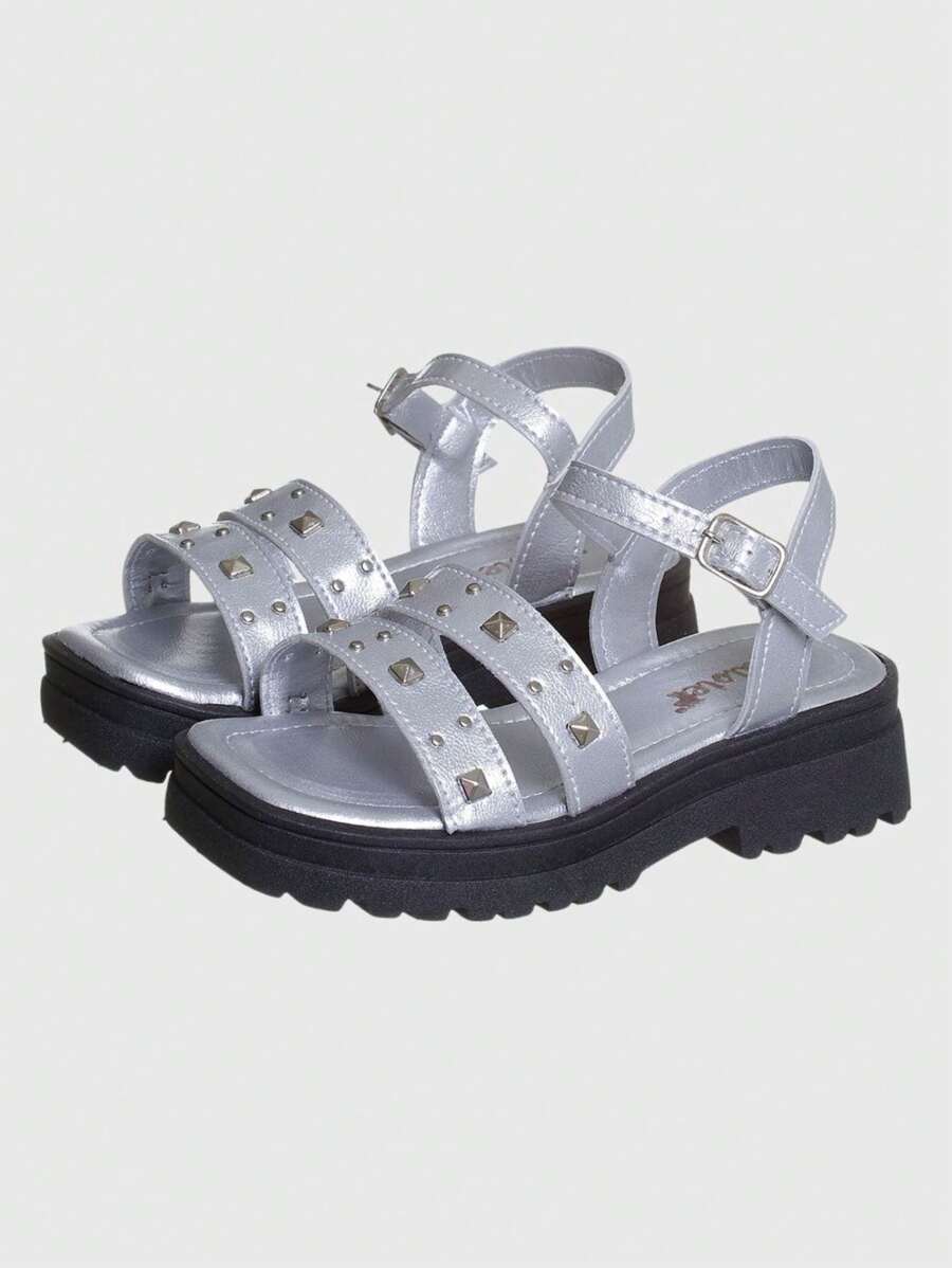Kids' Platform Tractor Sandal With Spike Kidstep - Silver - View 1