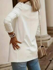 New Elegant Collar Long Sleeve Blazer For Women - White - View 4