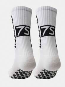 2 双白色运动袜 鞋底硅胶防滑字母印花潮流运动男士中筒袜 - 彩色 - 查看 2