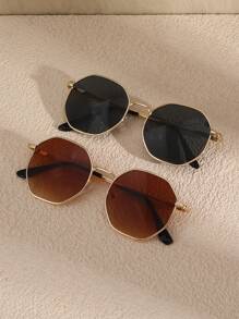 2 件装女士铜色几何框架复古优雅韩式时尚眼镜组合适用于酒吧俱乐部户外旅行配件万圣节适合夏季海滩度假、户外、旅行 - 彩色 - 查看 8