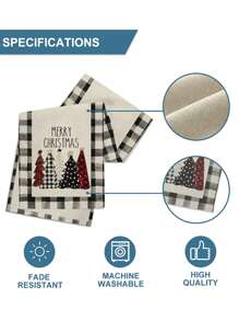1Pc Linen Christmas Table Runner,Black And White Plaid Merry Christmas Christmas Tree Pattern Table Cloth Table Cover,Home Decor, Table Decor,Christmas Decoration,Xmas Decor,Christmas Party Supplies,Christmas
