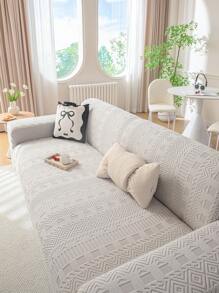 1pc Solid Color Plush Bohemian Sofa Cover, Simple Style All Season Use, Complete Coverage Sofa Slipcover, Sofa Protection Washable Pet Hair Proof, Comes With 1 Pillow Cover, Fit 1-Seat 2-Seat 3-Seat 4-Seat