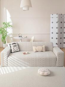 1pc Solid Color Plush Bohemian Sofa Cover, Simple Style All Season Use, Complete Coverage Sofa Slipcover, Sofa Protection Washable Pet Hair Proof, Comes With 1 Pillow Cover, Fit 1-Seat 2-Seat 3-Seat 4-Seat