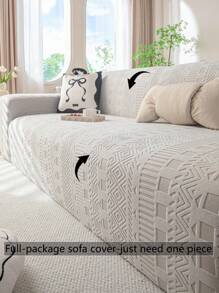 1pc Solid Color Plush Bohemian Sofa Cover, Simple Style All Season Use, Complete Coverage Sofa Slipcover, Sofa Protection Washable Pet Hair Proof, Comes With 1 Pillow Cover, Fit 1-Seat 2-Seat 3-Seat 4-Seat
