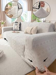 1pc Solid Color Plush Bohemian Sofa Cover, Simple Style All Season Use, Complete Coverage Sofa Slipcover, Sofa Protection Washable Pet Hair Proof, Comes With 1 Pillow Cover, Fit 1-Seat 2-Seat 3-Seat 4-Seat