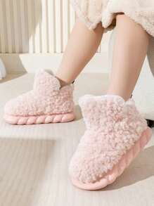 Pelzige Winterstiefel für Damen, Plateausohle, EVA-Kurzbotte, Innen- und Außenbereich, Damenstiefeletten für Herbst und Winter, warme rosa Schuhe