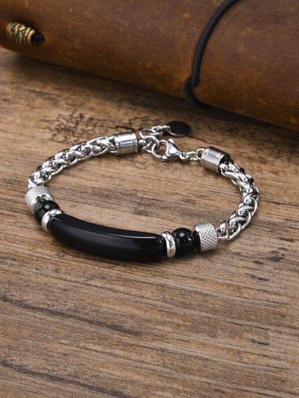 سوار رجالي معدني فاخر من الفولاذ المقاوم للصدأ وخرزات عين نمر البني، أنيق للمواعدةرمضان