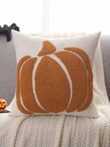 Miater 1pc Plush Pumpkin Embroidered Pillow Cover, Thanksgiving Decoration For Living Room & Bedroom - Beige - View 7