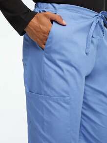 Men's Solid Color Nurse Uniform Pants, Regular Fit Ankle Length Trousers, Professional Work Wear For Men - Blue - View 4