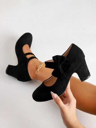 Autumn/Winter Wedding Casual Fashion High Heel Mary Jane T-Strap Buckle Chunky Heel Pumps, Formal Velvet Dress Work Office Outdoor Shoes (Please Check Foot Length, Palm Circumference Parameters Before Purchasing)